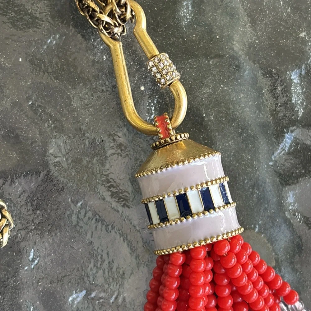 ✨STELLA & DOT Pink & Red Beaded Retired “Brio” Tassle Statement Necklace - Picture 5 of 7